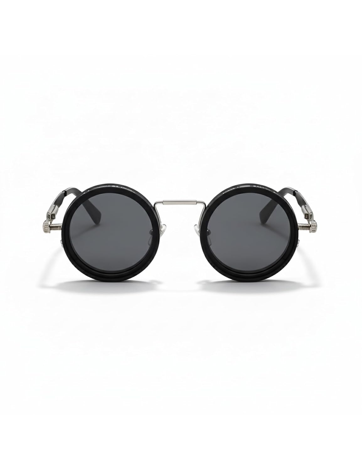 4Flaunt Spyn ND9 Adjustable Round Sunglasses with ND Filter – Stainless Steel Frame, Gojo Inspired Design, Polarized TAC Lenses & UV400 Protection - Silver Black