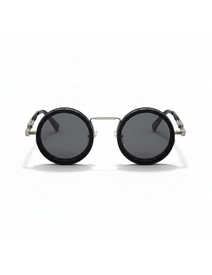 4Flaunt Spyn ND9 Adjustable Round Sunglasses with ND Filter – Stainless Steel Frame, Gojo Inspired Design, Polarized TAC Lenses & UV400 Protection - Silver Black