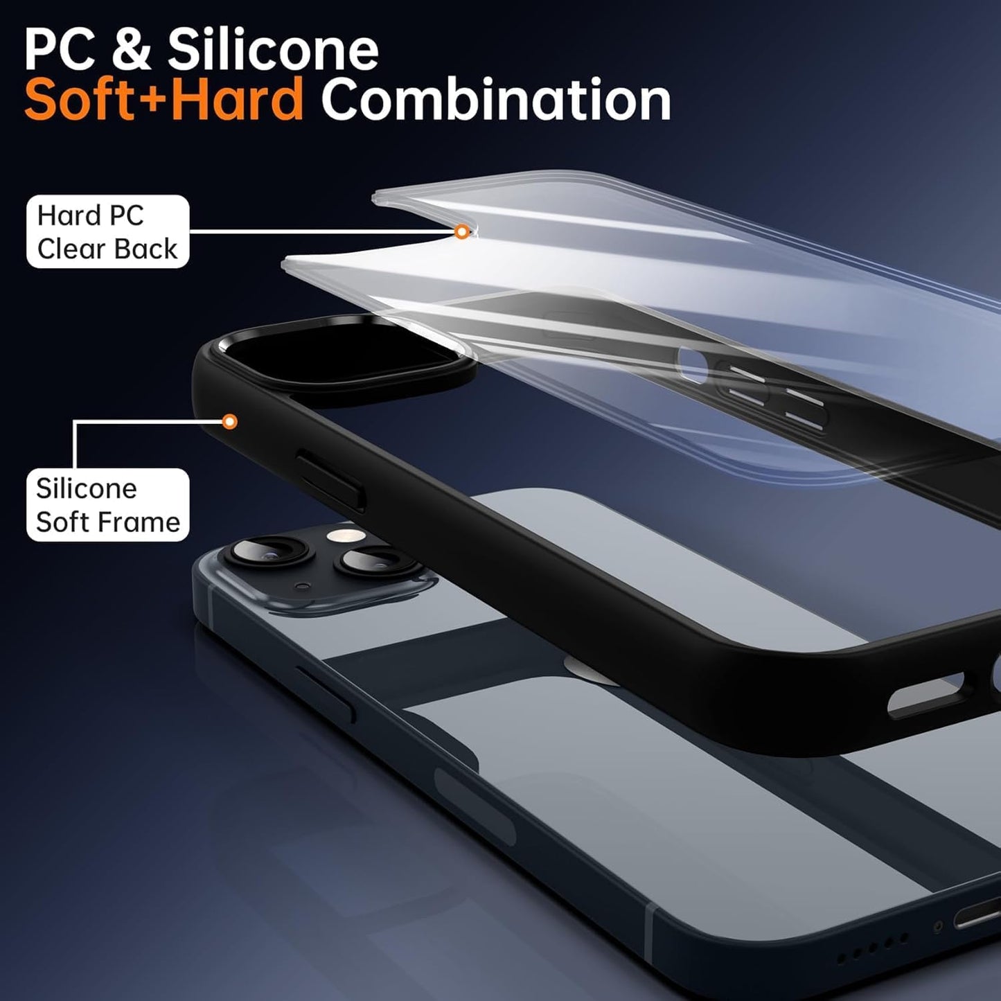 Back Cover for iPhone 13 Case (Scratch Proof | TPU + Tough Polycarbonate Back I 6 ft Drop Protection Tested I Black - Transparent I No Yellowing)