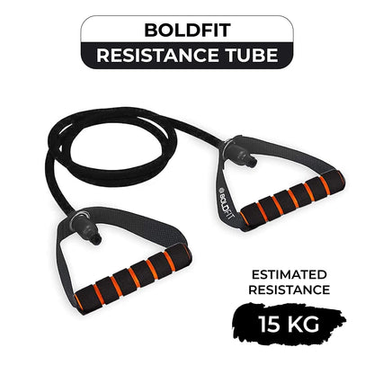 Boldfit Resistance Tube with Foam Handles, Door Anchor for Exercise & Stretching, Suitable in Home & Gym Workout for Men & Women-15kg-Black