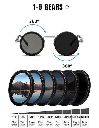 4Flaunt Spyn ND9 Adjustable Round Sunglasses with ND Filter – Stainless Steel Frame, Gojo Inspired Design, Polarized TAC Lenses & UV400 Protection - Silver Black