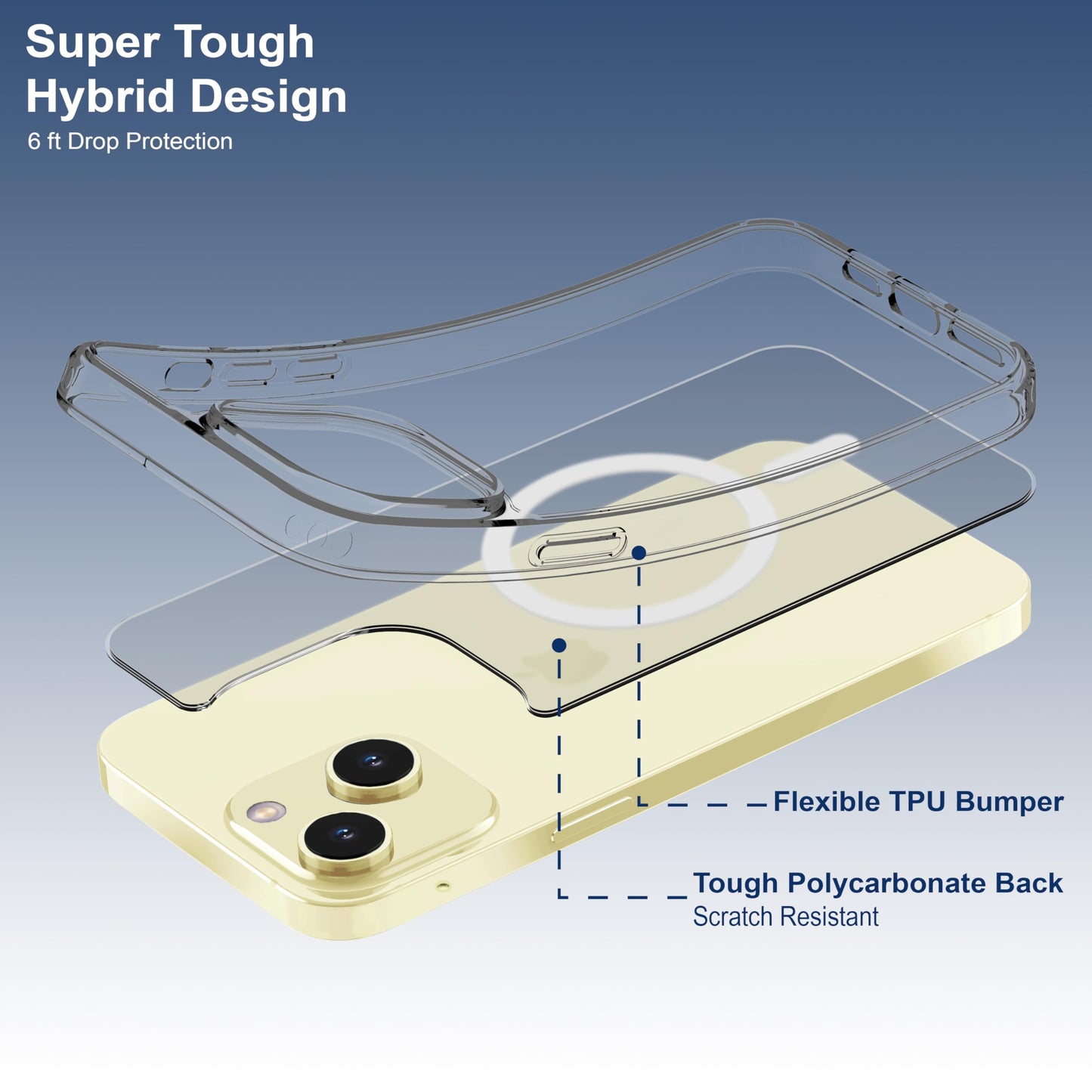 Back Cover for iPhone 13 Case (Scratch Proof | TPU + Tough Polycarbonate Back I 6 ft Drop Protection Tested I Black - Transparent I No Yellowing)