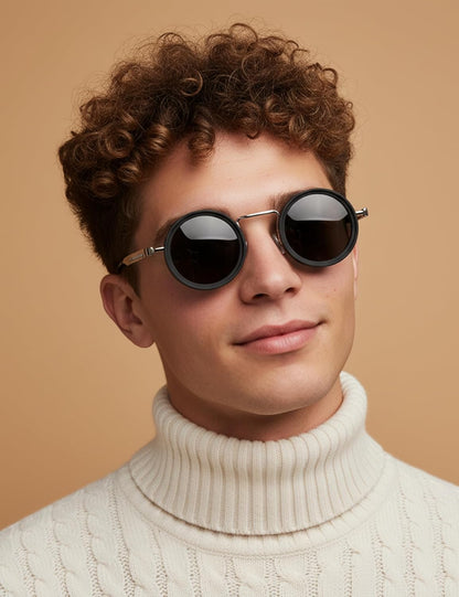 4Flaunt Spyn ND9 Adjustable Round Sunglasses with ND Filter – Stainless Steel Frame, Gojo Inspired Design, Polarized TAC Lenses & UV400 Protection - Silver Black