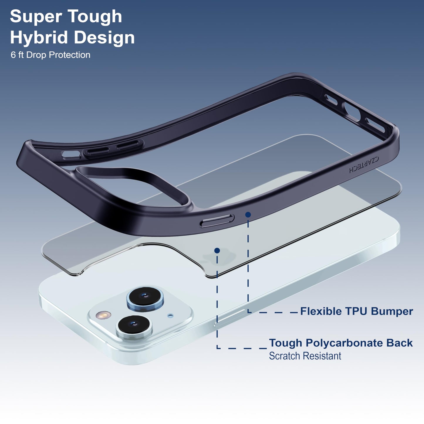 Back Cover for iPhone 13 Case (Scratch Proof | TPU + Tough Polycarbonate Back I 6 ft Drop Protection Tested I Black - Transparent I No Yellowing)