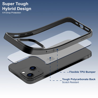 Back Cover for iPhone 13 Case (Scratch Proof | TPU + Tough Polycarbonate Back I 6 ft Drop Protection Tested I Black - Transparent I No Yellowing)