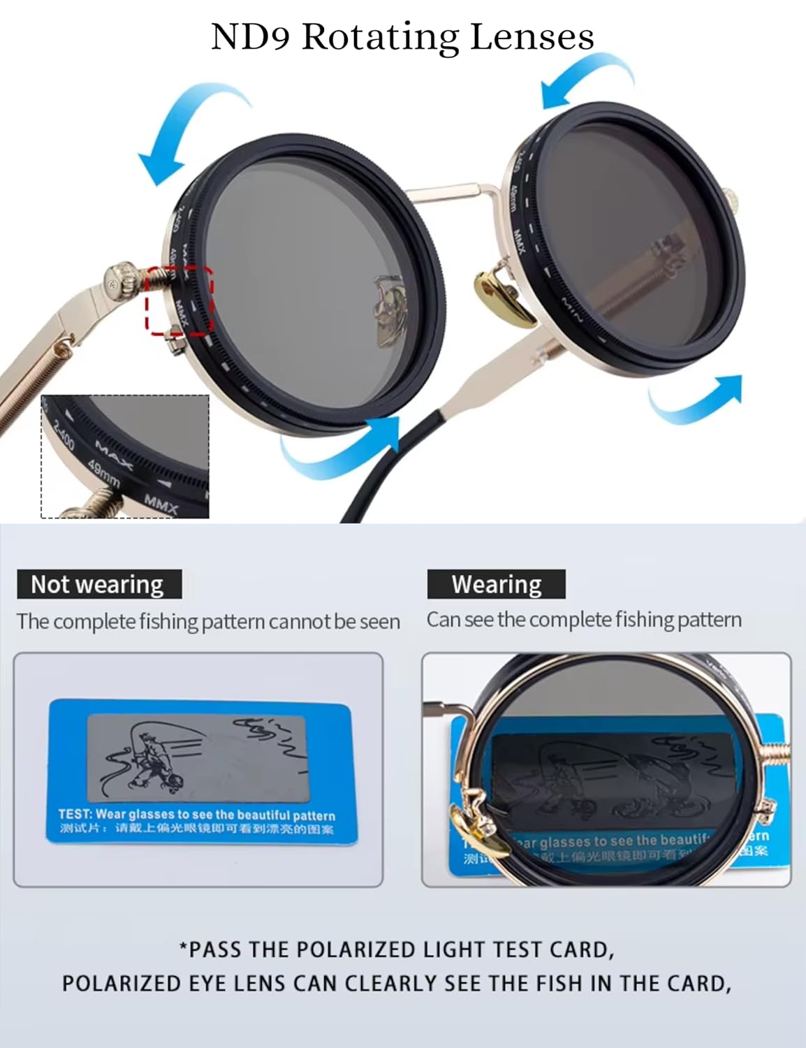 4Flaunt Spyn ND9 Adjustable Round Sunglasses with ND Filter – Stainless Steel Frame, Gojo Inspired Design, Polarized TAC Lenses & UV400 Protection - Silver Black