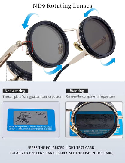 4Flaunt Spyn ND9 Adjustable Round Sunglasses with ND Filter – Stainless Steel Frame, Gojo Inspired Design, Polarized TAC Lenses & UV400 Protection - Silver Black