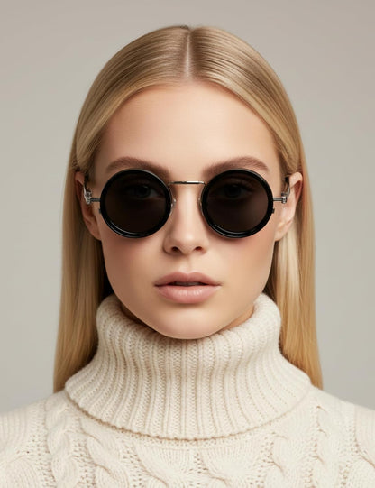 4Flaunt Spyn ND9 Adjustable Round Sunglasses with ND Filter – Stainless Steel Frame, Gojo Inspired Design, Polarized TAC Lenses & UV400 Protection - Silver Black