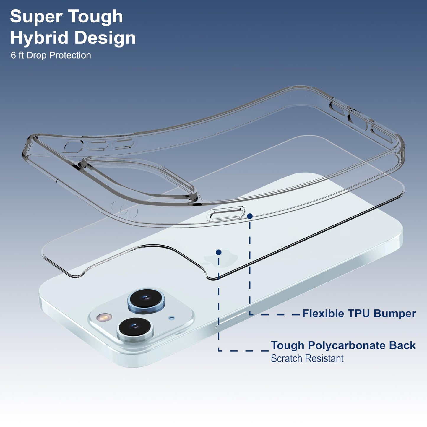 Back Cover for iPhone 13 Case (Scratch Proof | TPU + Tough Polycarbonate Back I 6 ft Drop Protection Tested I Black - Transparent I No Yellowing)