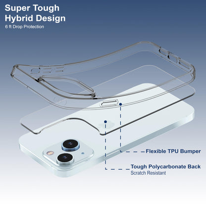 Back Cover for iPhone 13 Case (Scratch Proof | TPU + Tough Polycarbonate Back I 6 ft Drop Protection Tested I Black - Transparent I No Yellowing)