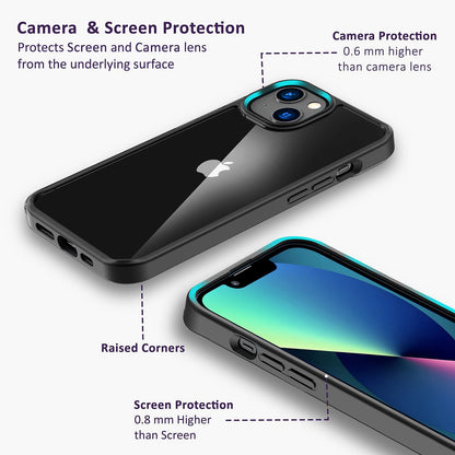 Back Cover for iPhone 13 Case (Scratch Proof | TPU + Tough Polycarbonate Back I 6 ft Drop Protection Tested I Black - Transparent I No Yellowing)