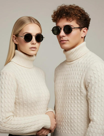 4Flaunt Spyn ND9 Adjustable Round Sunglasses with ND Filter – Stainless Steel Frame, Gojo Inspired Design, Polarized TAC Lenses & UV400 Protection - Silver Black