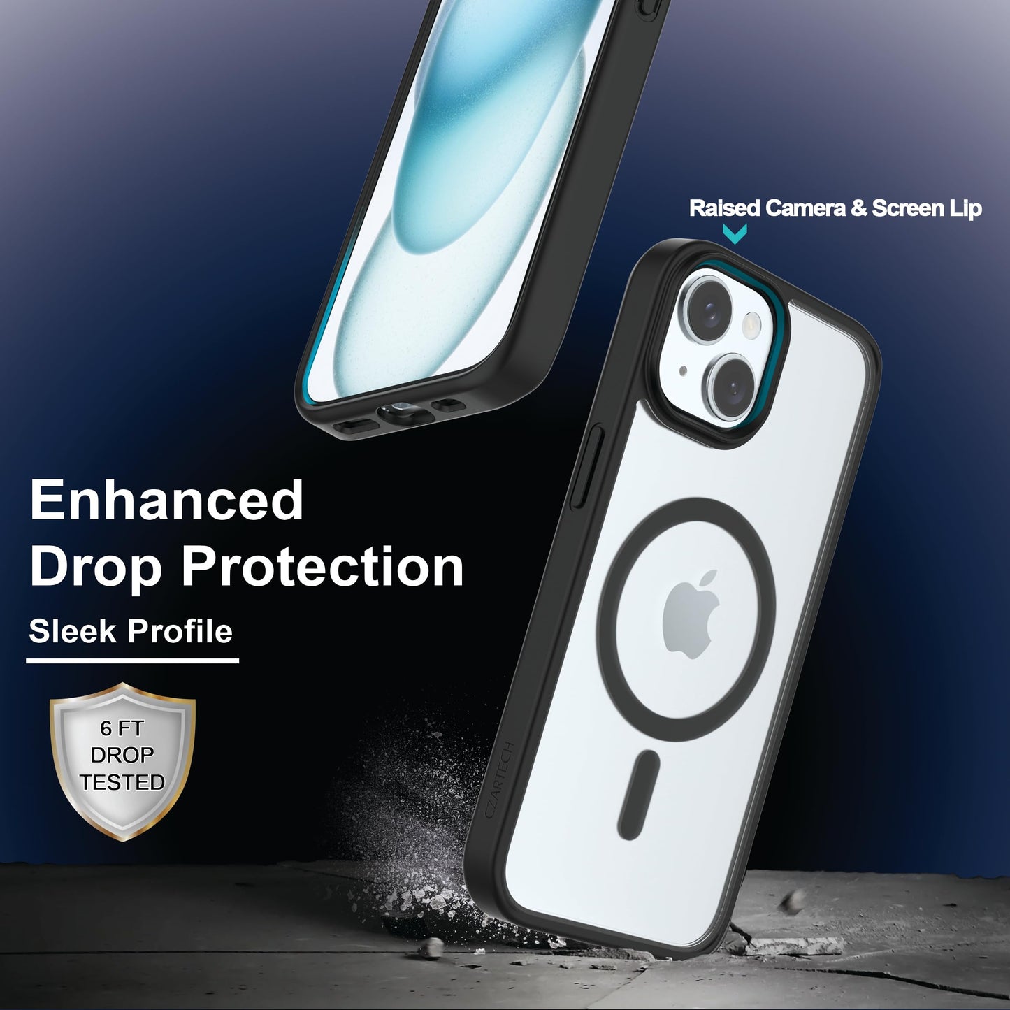 Back Cover for iPhone 13 Case (Scratch Proof | TPU + Tough Polycarbonate Back I 6 ft Drop Protection Tested I Black - Transparent I No Yellowing)