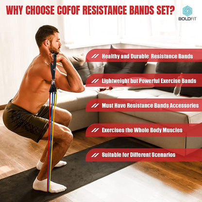 Boldfit Resistance Tube with Foam Handles, Door Anchor for Exercise & Stretching, Suitable in Home & Gym Workout for Men & Women-15kg-Black