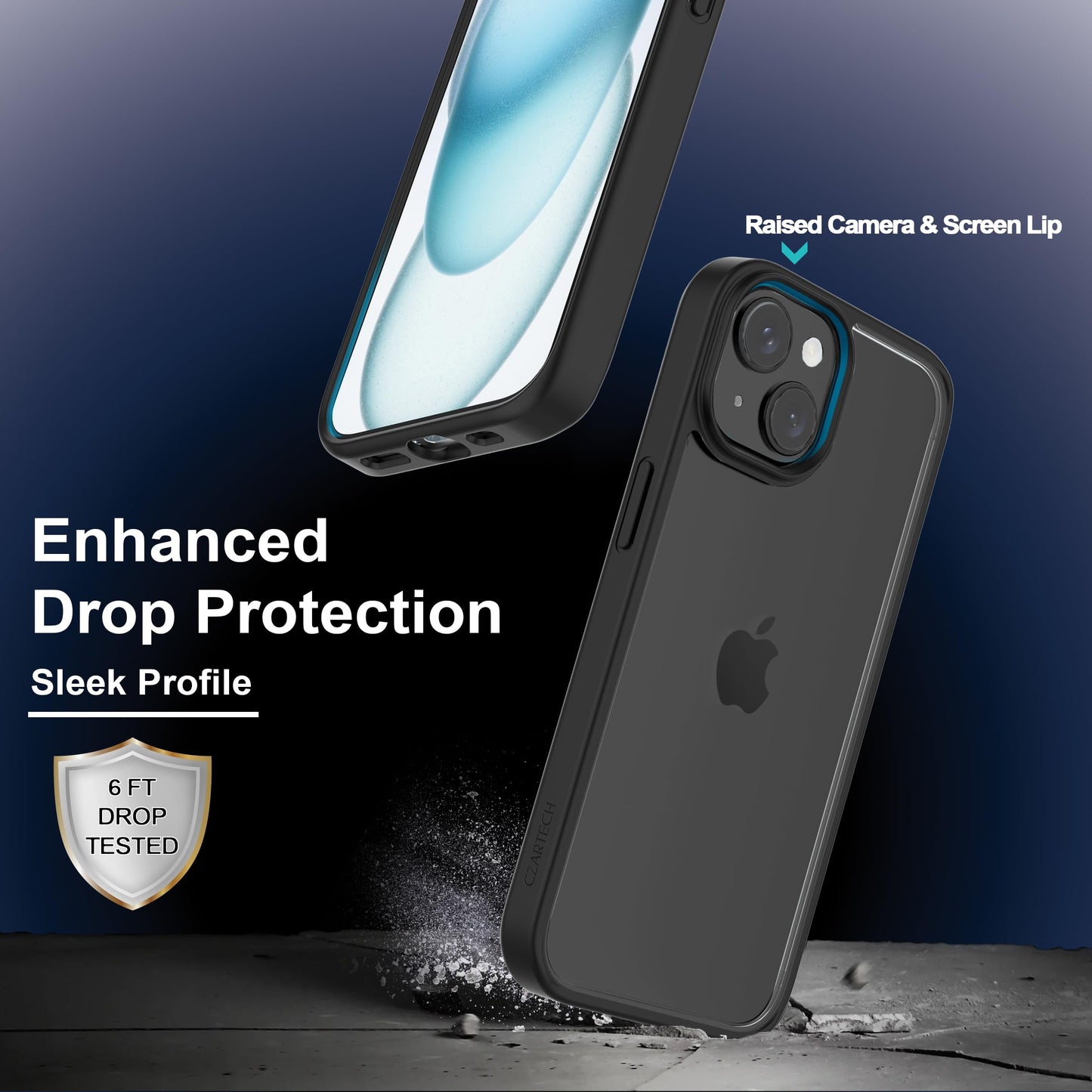 Back Cover for iPhone 13 Case (Scratch Proof | TPU + Tough Polycarbonate Back I 6 ft Drop Protection Tested I Black - Transparent I No Yellowing)