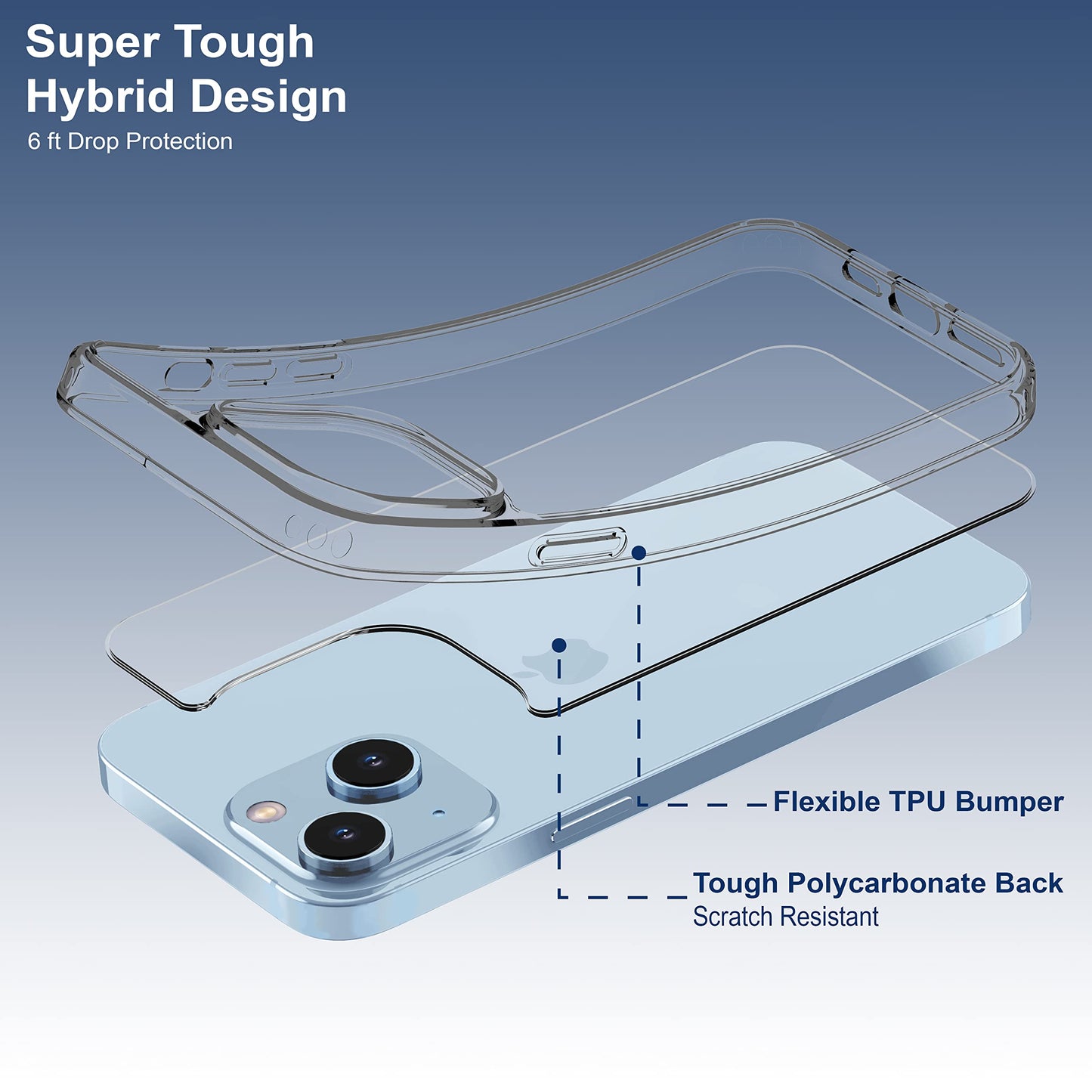 Back Cover for iPhone 13 Case (Scratch Proof | TPU + Tough Polycarbonate Back I 6 ft Drop Protection Tested I Black - Transparent I No Yellowing)