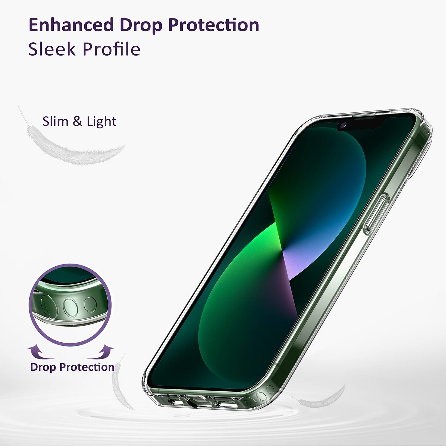 Back Cover for iPhone 13 Case (Scratch Proof | TPU + Tough Polycarbonate Back I 6 ft Drop Protection Tested I Black - Transparent I No Yellowing)