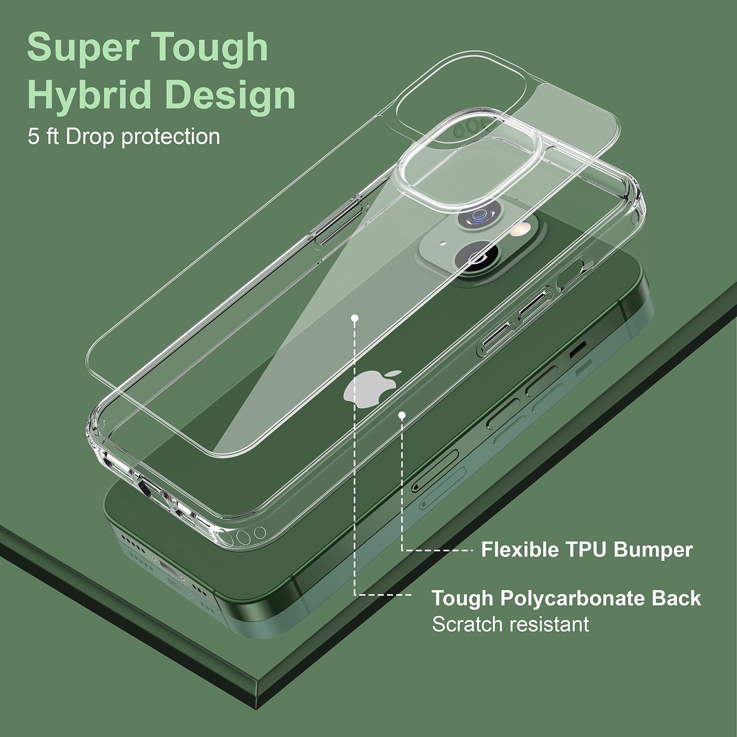 Back Cover for iPhone 13 Case (Scratch Proof | TPU + Tough Polycarbonate Back I 6 ft Drop Protection Tested I Black - Transparent I No Yellowing)